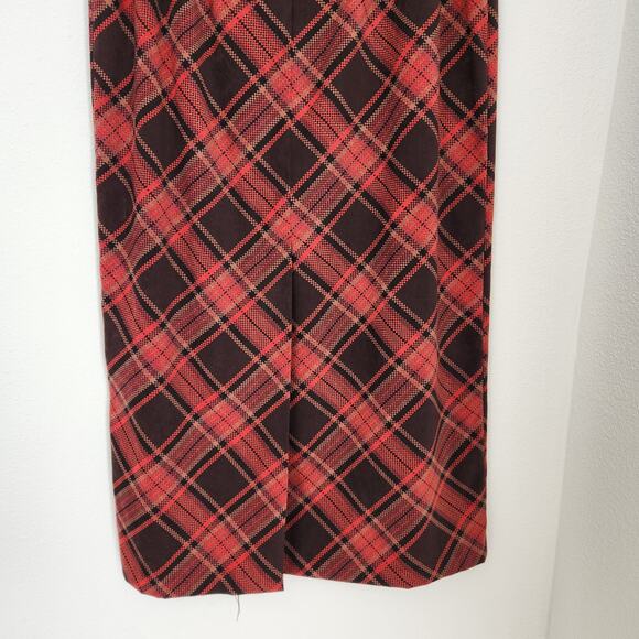 Vintage 90s Briggs New York Red Brown Plaid Midi Skirt High Rise Dark Academia 6 - Picture 7 of 9